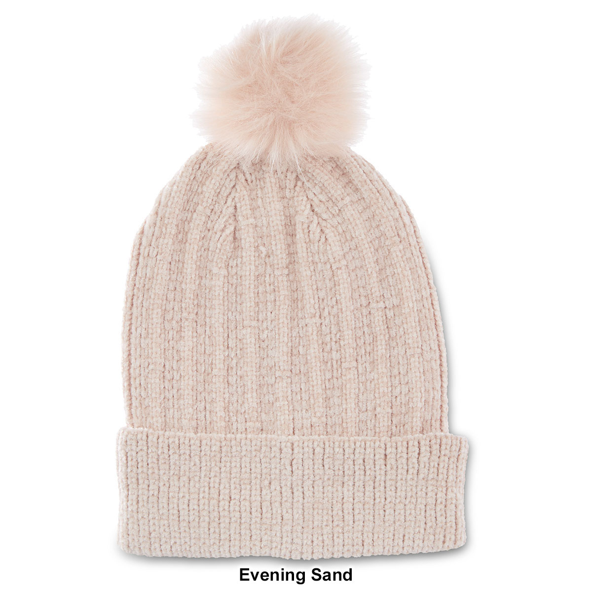 Womens Isotoner Chenille Beanie W/Cuff & Fur Pom