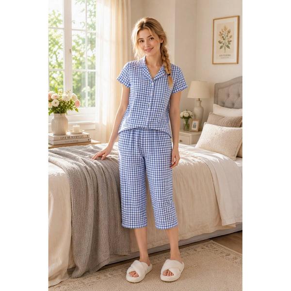 Petite Jessica Simpson Short Sleeve Gingham Capris Pajama Set