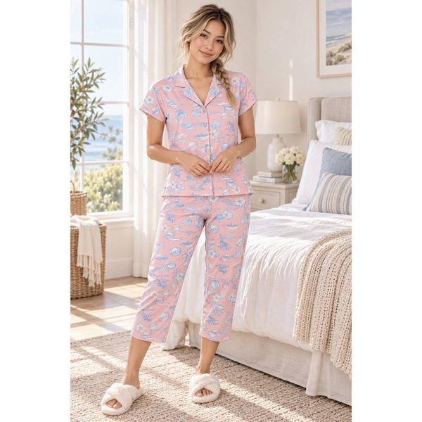 Petite Jessica Simpson Short Sleeve Toile Capris Pajama Set