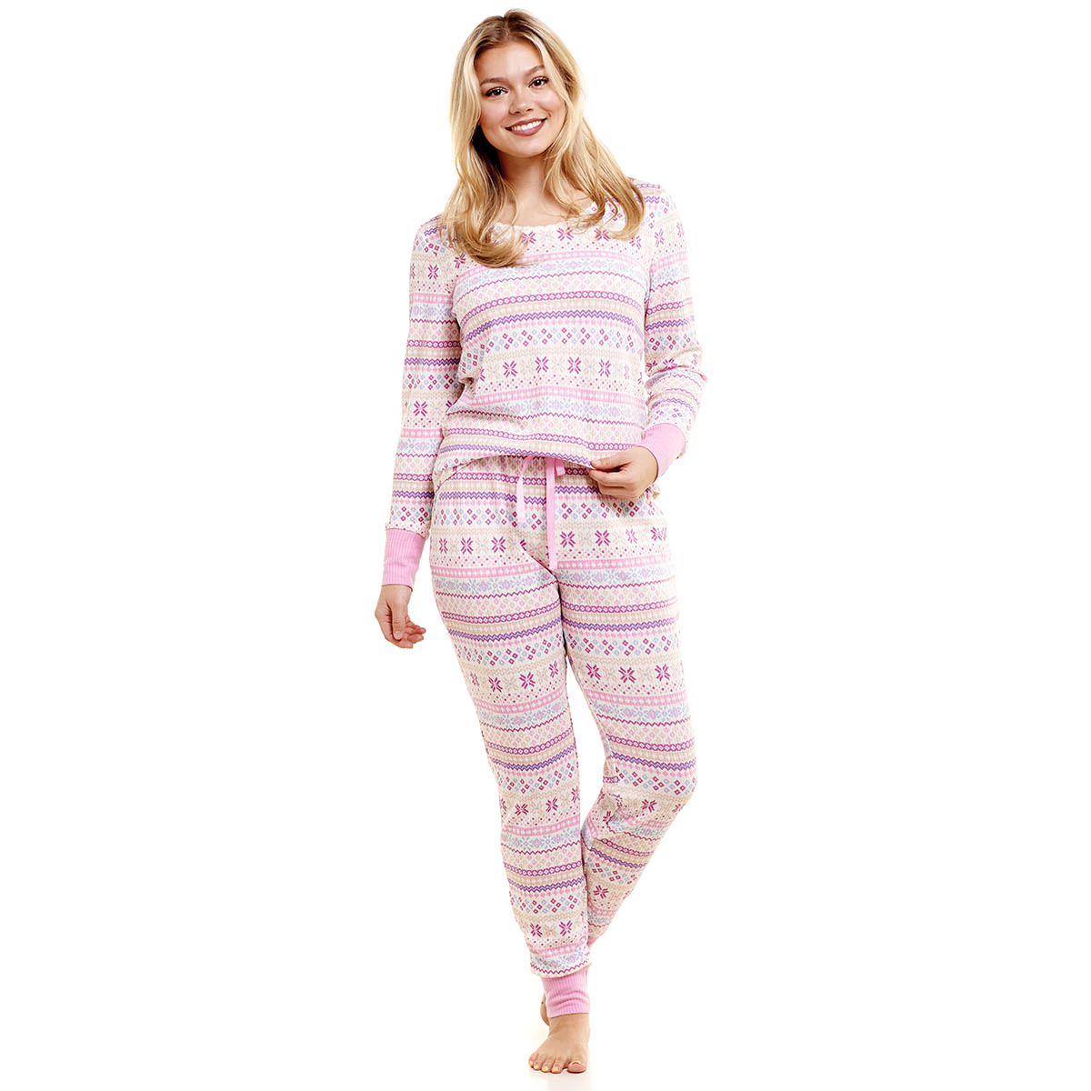 Petites Jessica Simpson Long Sleeve Holiday Jogger Pajama Set