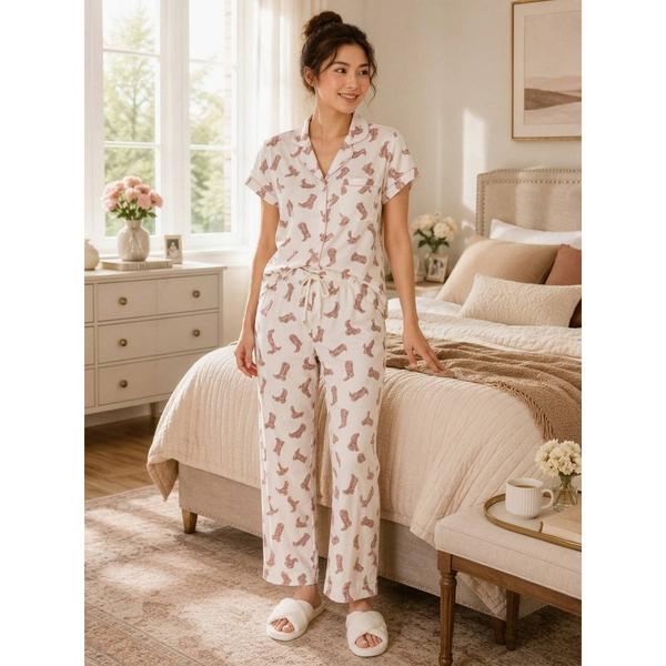 Womens Jessica Simpson Heart & Boots Long Leg Pajama Set