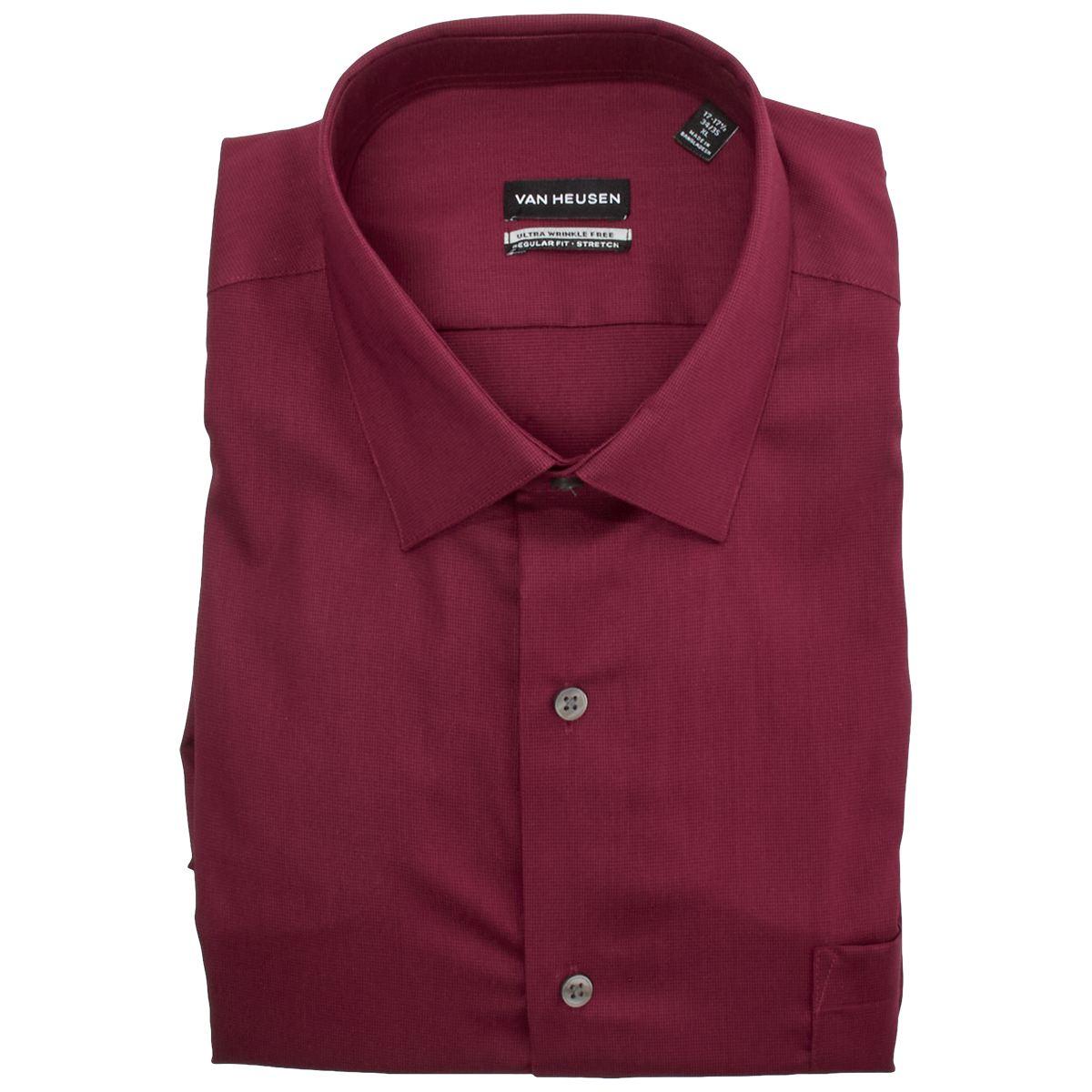 Van Heusen Ultra Flex Mens Slim Fit Wrinkle Free Long Sleeve Dress Shirt, 17-17.5 34-35, Red