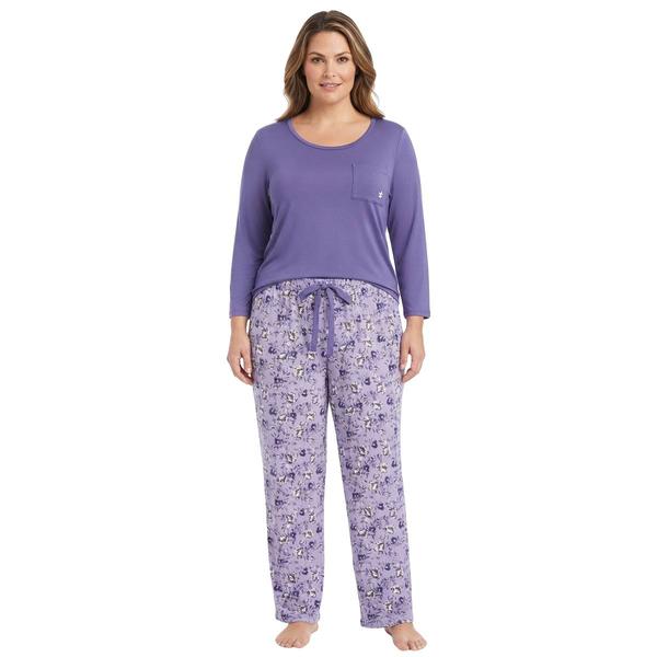 Plus Size IZOD(R) 3/4 Sleeve Solid Tee & Flowers Pants Pajama Set
