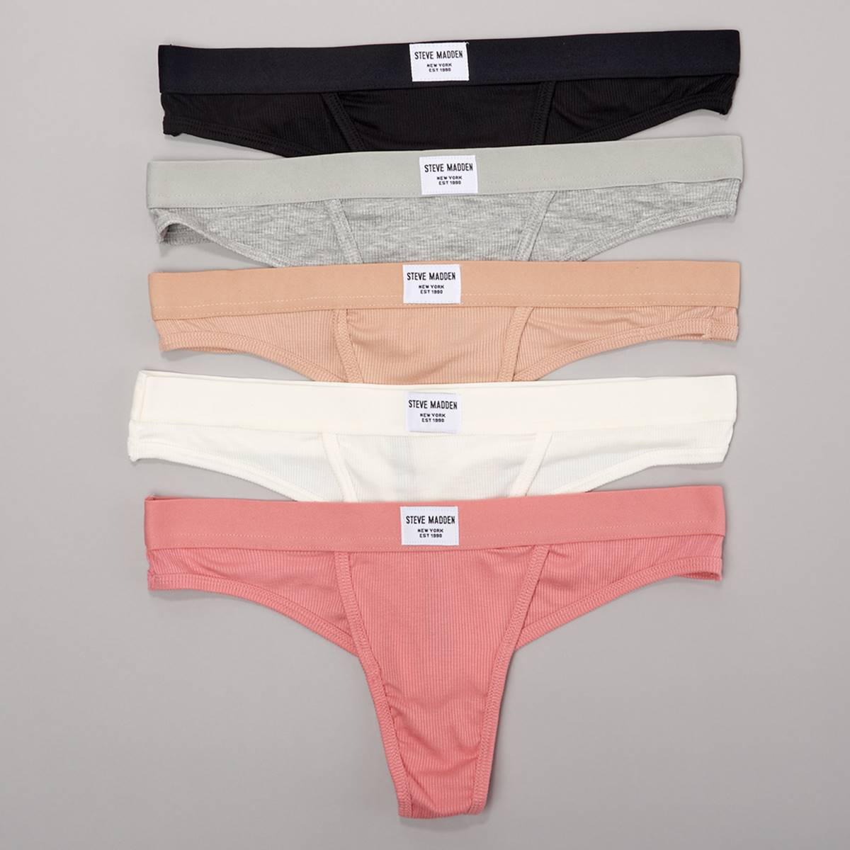 Womens Steve Madden 5pk. Ribbed Thong Panties SM02183B