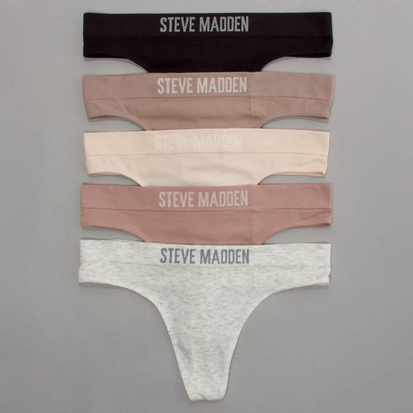 Womens Steve Madden 5pk. Ribbed Knit Thong Panties - SM19783A5