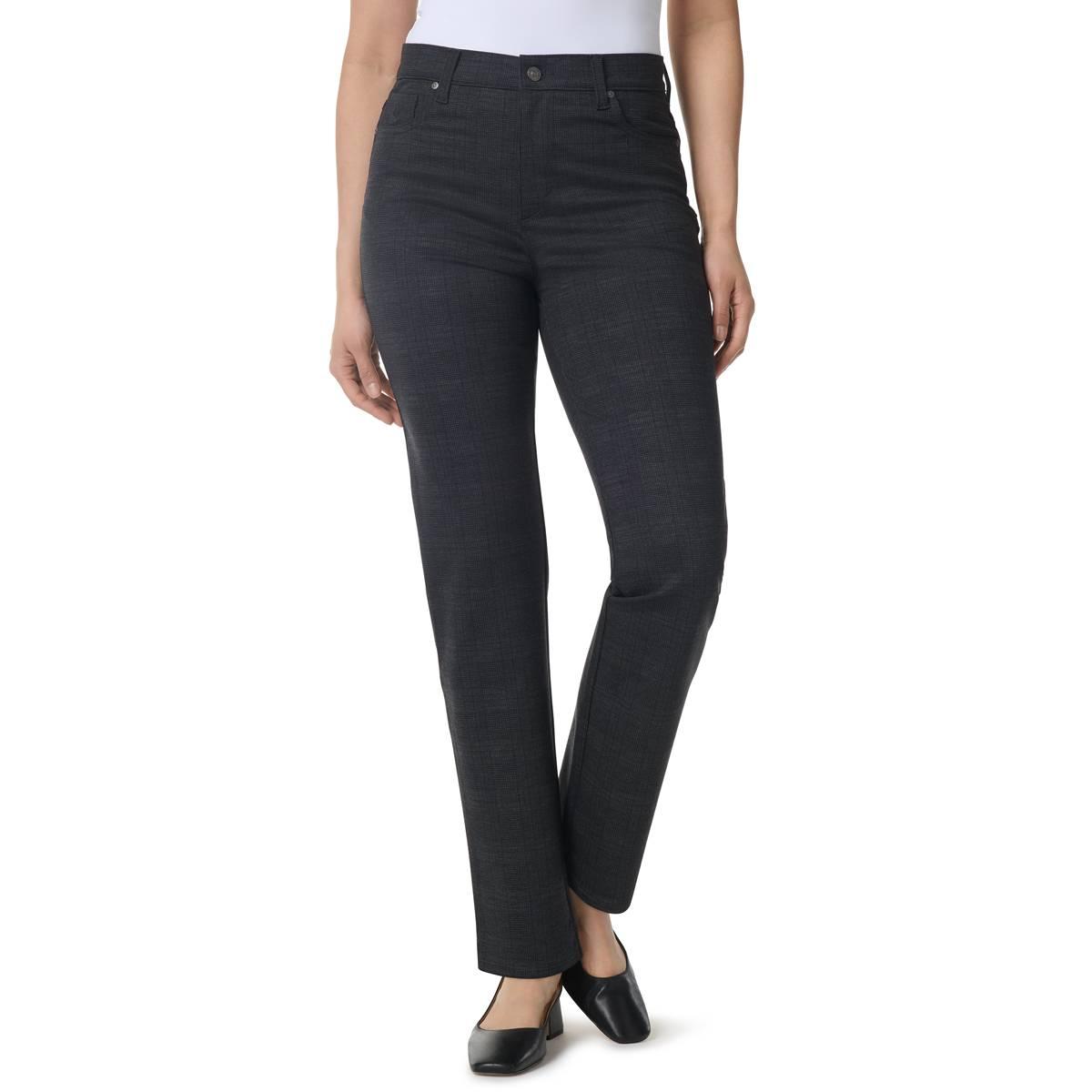 Gloria Vanderbilt Women's Amanda High-Waisted Straight Ponte Pants - Black Hayworth Plaid