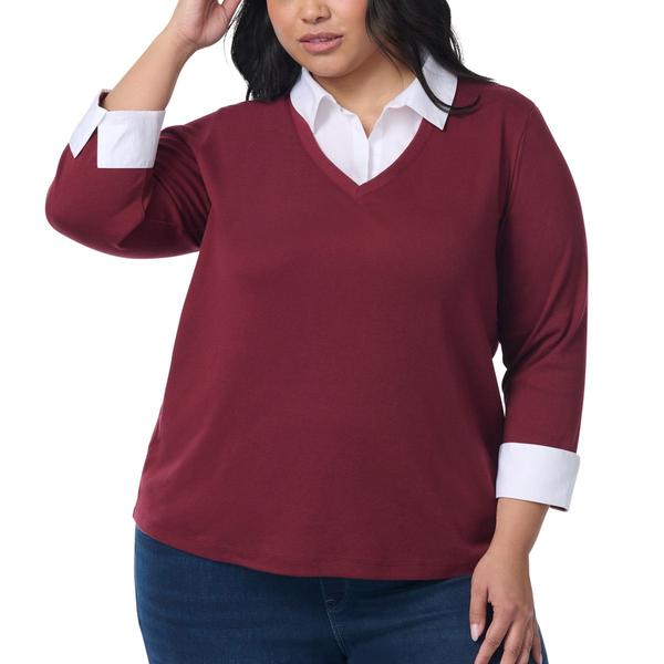 Plus Size Gloria Vanderbilt Maxine Long Sleeve Two-in-One Sweater