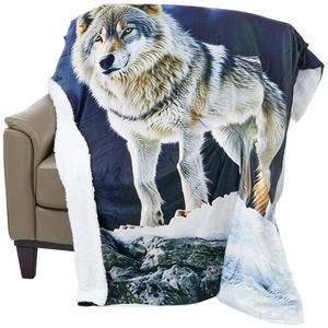 Mountain Ridge Wolf Photo Real Sherpa Throw