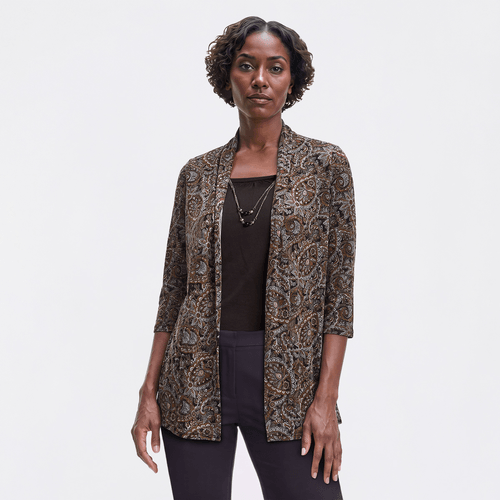 Womens Notations 3/4 Sleeve Paisley Print Hacci 2Fer Blouse