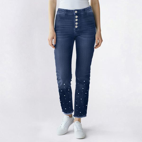 Juniors Gogo Jeans Five Button Embellished Pearl Flare Jeans