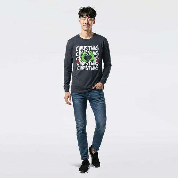 Young Mens Grinch Christmas Heart Long Sleeve Graphic Tee alternate view
