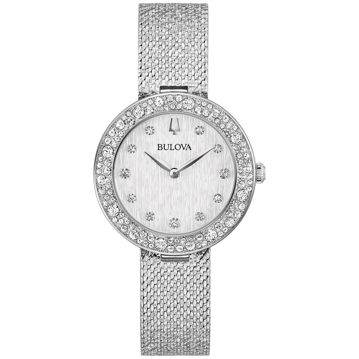 Womens Bulova Crystal Silver-Tone Bracelet Watch - 96L329