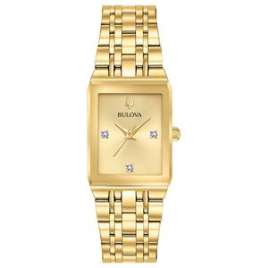Womens Bulova Quadra Champagne Dial Bracelet Watch - 97P140