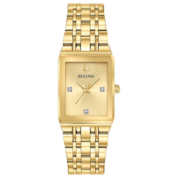 Womens Bulova Quadra Champagne Dial Bracelet Watch - 97P140