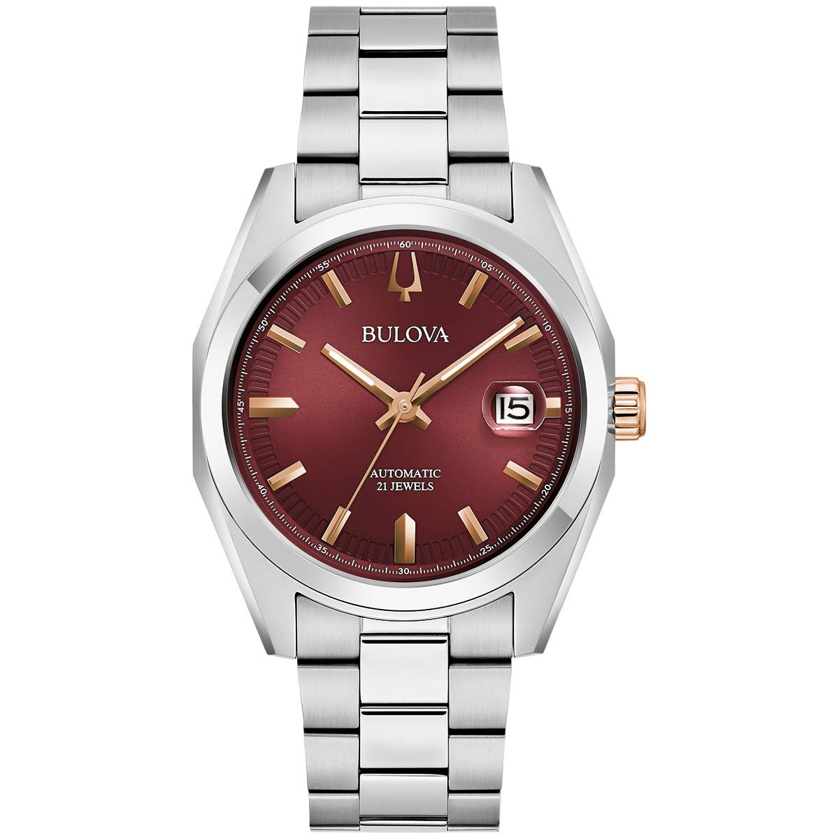 Mens Bulova Surveyor Burgundy Dial Bracelet  Watch - 98B422