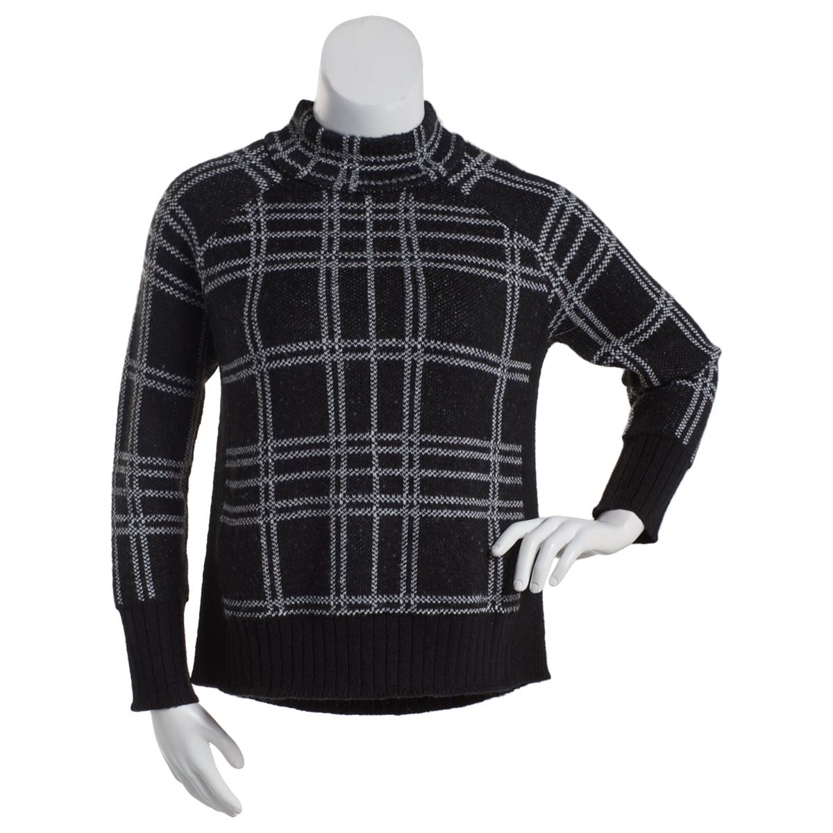 Womens Inner Circle Plaid Mock Neck Pullover Sweater
