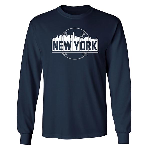 Mens Tailgate New York Baseball City Skyline Long Sleeve Tee
