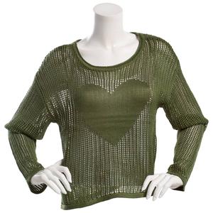Juniors No Comment Heart Intarsia Sweater - Green