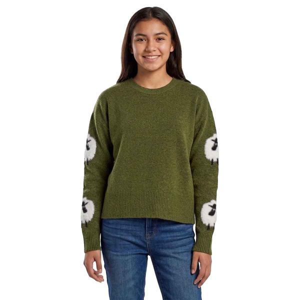 Juniors No Comment Mossy Sheep Sleeve Sweater- Green