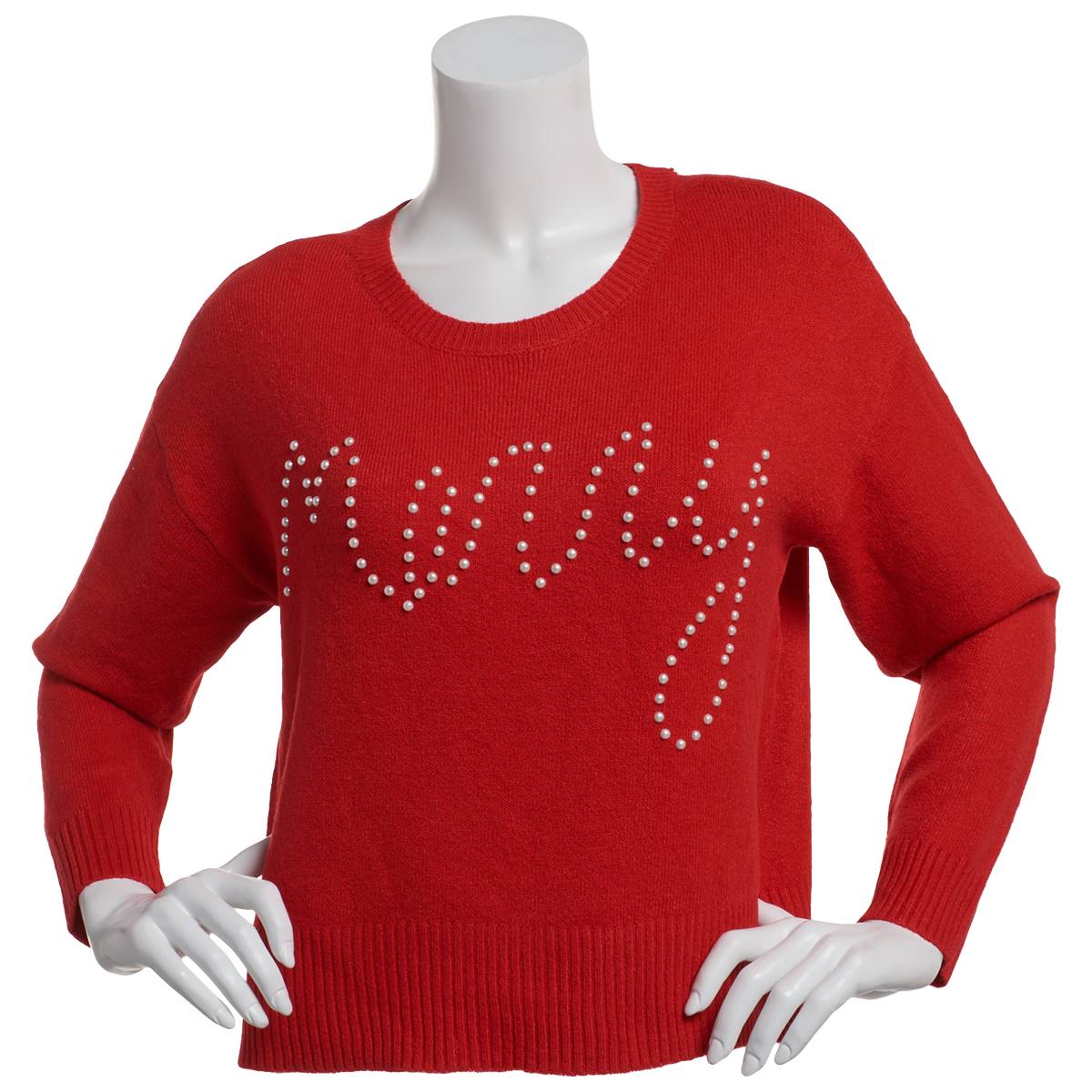 Juniors No Comment Pearly & Merry Crew Neck Pullover Sweater