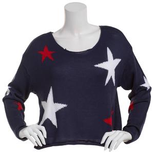 Juniors No Comment Long Sleeve Acrylic Americana Star Sweater