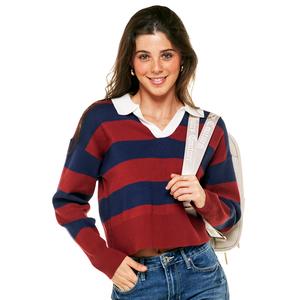 Juniors No Comment Johnny Collar Rugby Stripe Sweater