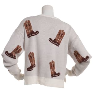 Juniors No Comment Crew Side Slit Cowboy Boot Graphic Sweater