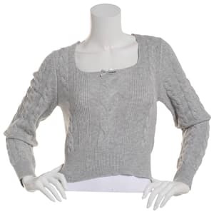 Juniors No Comment Mixed Cable Knit Sweater with Bow