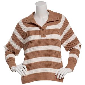 Juniors No Comment Chenille Waffle Stripe Henley Sweater alternate view