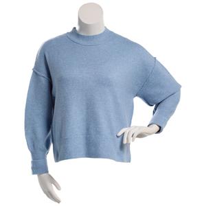 Juniors No Comment Oversized Exposed Seam Mock Neck Sweater