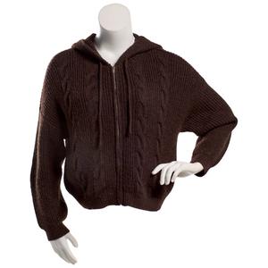 Juniors No Comment Zip Up Cable Hoodie Sweater Jacket