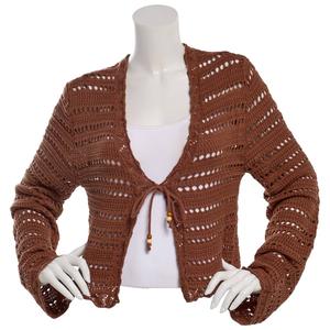 Juniors No Comment Long Sleeve Tie Front Textured Stitch Cardigan