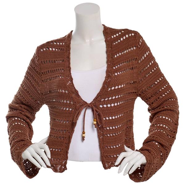 Juniors No Comment Long Sleeve Tie Front Textured Stitch Cardigan alternate view