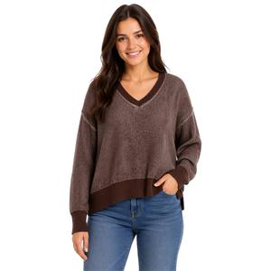 Juniors No Comment Ribbed Plated V-Neck Sweater alternate view