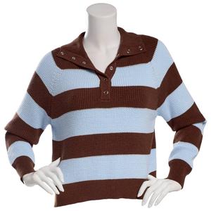 Juniors No Comment Waffle Henley Snap Collar Sweater- Chocolate alternate view