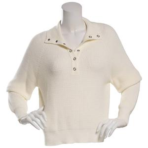Juniors No Comment Waffle Henley Snap Collar Sweater alternate view