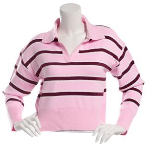 Juniors No Comment Polo Collar Stripe Pull Over Sweater