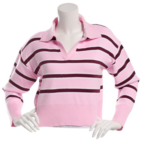 Juniors No Comment Polo Collar Striped Pull Over Sweater alternate view