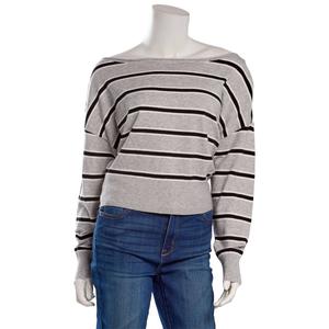 Juniors No Comment Boat Neck Dolman Pullover Sweater - Stripe alternate view