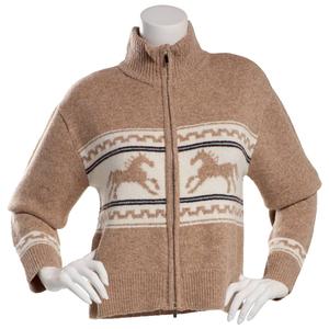 Juniors No Comment Mossy Jacquard Mockneck Zip Front Cardigan-Oat