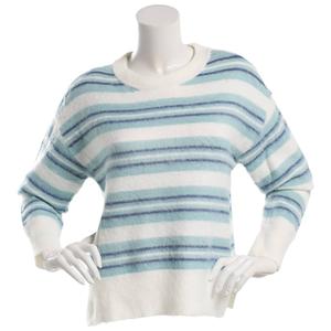 Juniors No Comment Multi Side Stripe Brush Crew Neck Sweater