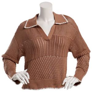 Juniors No Comment Whip Stitch Polo Collar Pullover Sweater