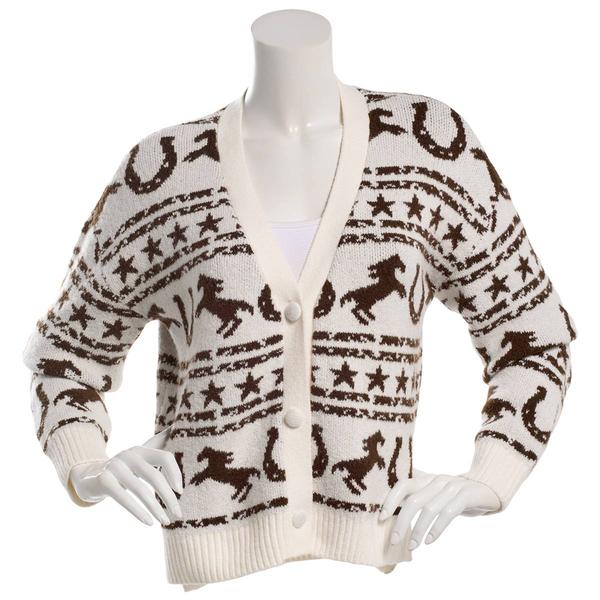 Juniors No Comment Mossy Western Button Front Cardigan - Gardenia