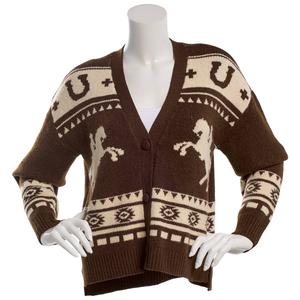 Juniors No Comment Mossy Western Button Front Cardigan -Chocolate
