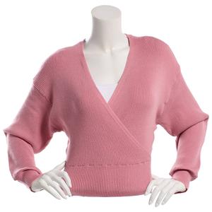 Juniors No Comment Surplice Wrap Rib Pullover Sweater alternate view