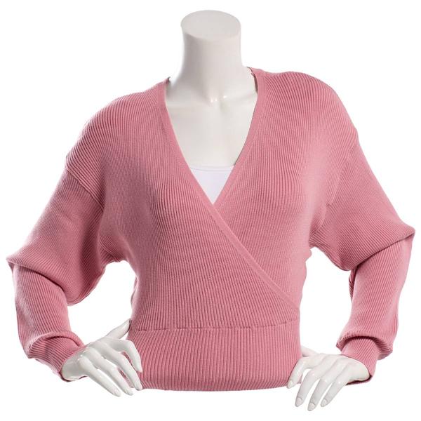 Juniors No Comment Surplice Wrap Ribbed Sweater alternate view