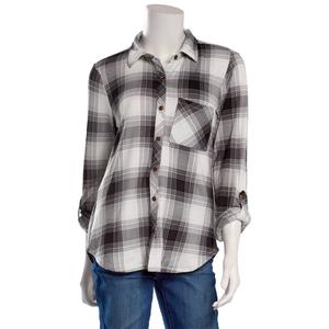Juniors No Comment Plaid Fleece Flannel- Black