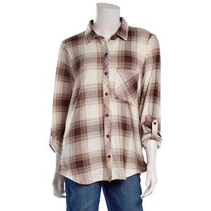 Juniors No Comment Plaid Fleece Flannel- Chamomile