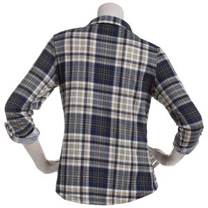 Juniors No Comment Plaid Fleece Roll Tab Sleeve Flannel - Naval alternate view