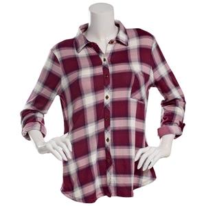Juniors No Comment Plaid Fleece Flannel - Maroon alternate view